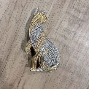 Vintage Two Tone Textured Metal Cat Brooch Gold and Silver Kitty crazy cat lady